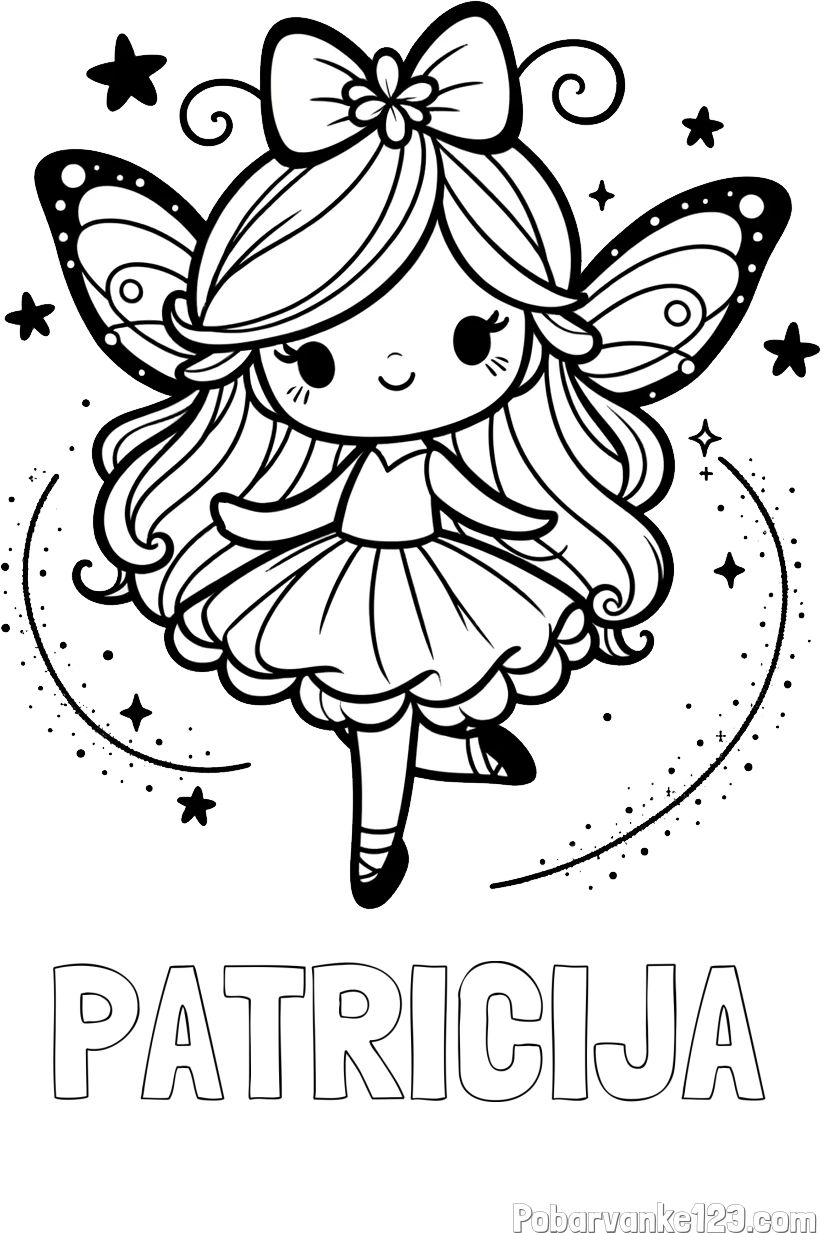 Pobarvanka imena PATRICIJA in ljubka čarobna vila