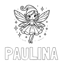 Online izdelana pobarvanka - Pobarvanka imena PAULINA in otroška pobarvanka čudovite vile