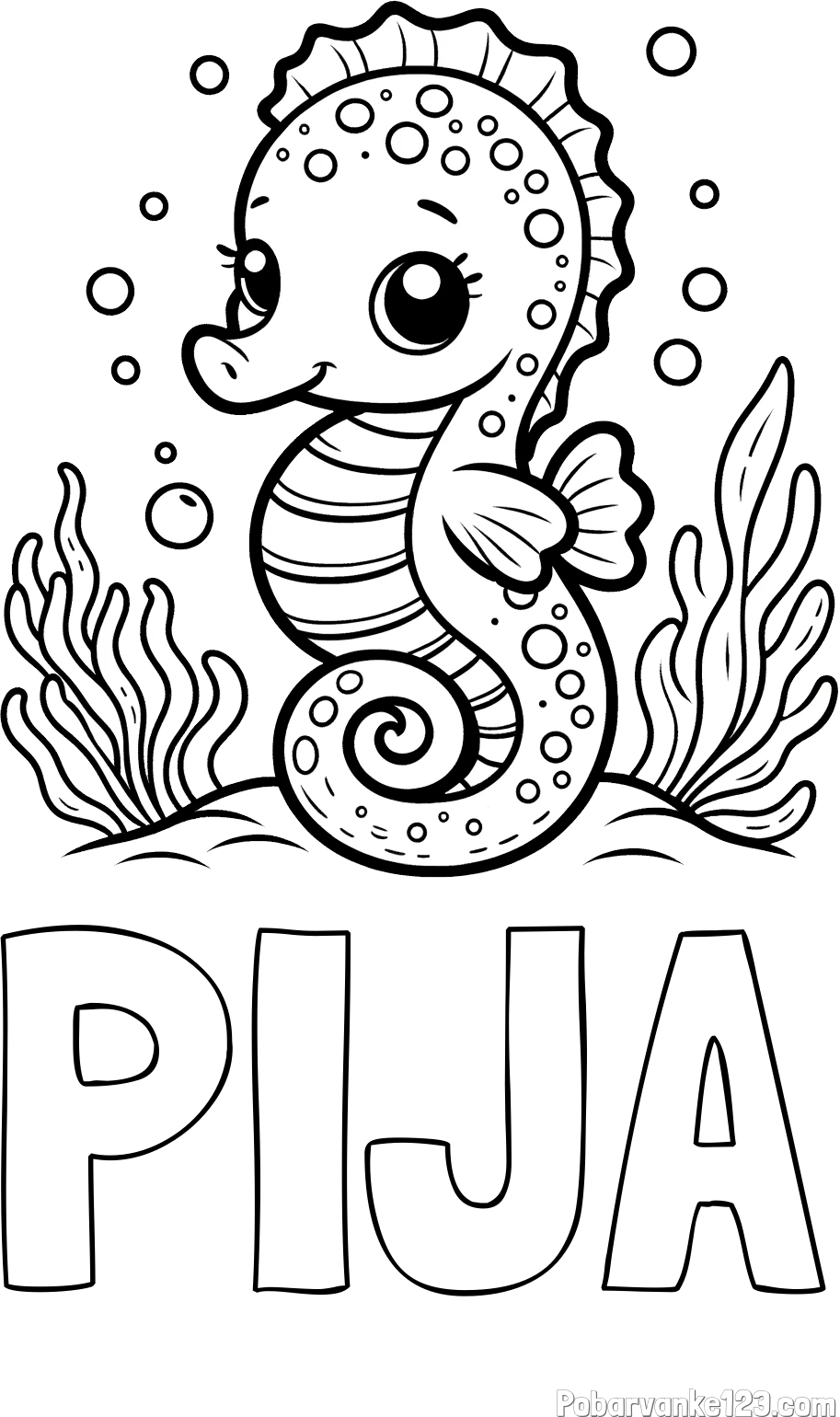 Pobarvanka imena PIJA in pobarvanka morskega konjička