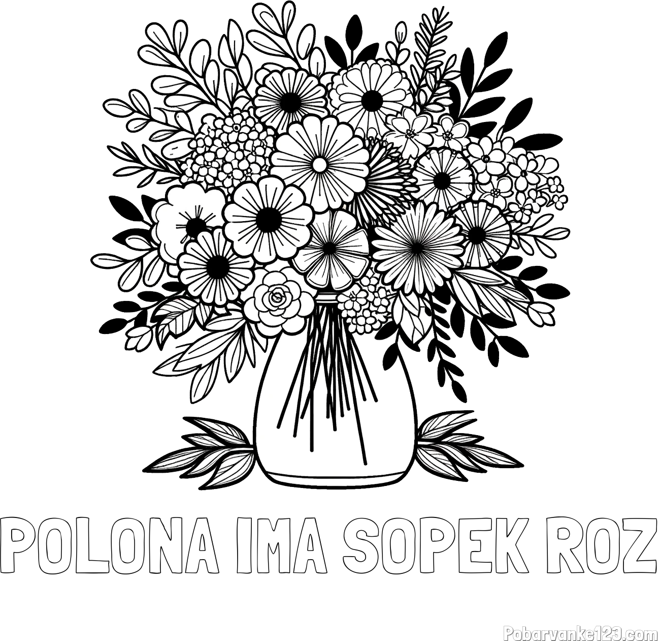 Pobarvanka imena POLONA IMA ŠOPEK ROŽ in pobarvanka veliekga šopka rož