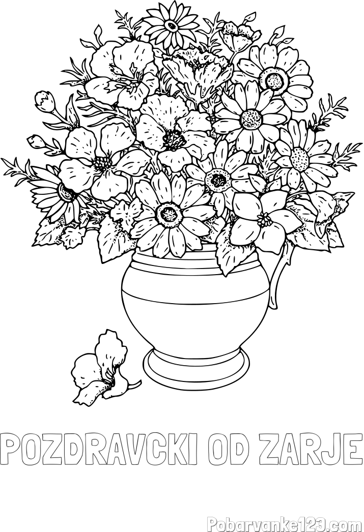 Pobarvanka imena POZDRAVCKI OD ZARJE in pobarvanka cvetja v vazi