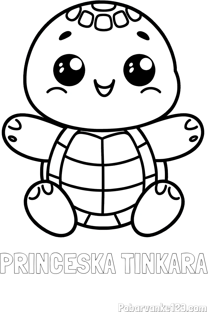 Pobarvanka imena PRINCESKA TINKARA in otroška pobarvanka ljubke in nasmejane želvice