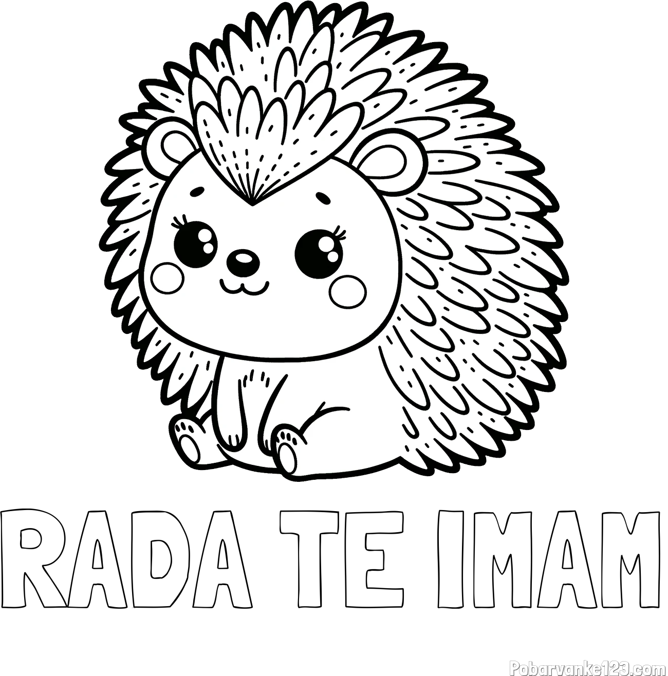 Pobarvanka imena RADA TE IMAM in pobarvanka nasmejanega ježka