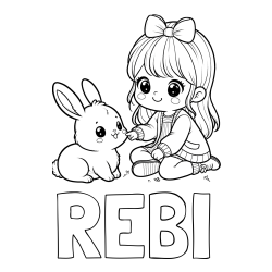 Online izdelana pobarvanka - Pobarvanka imena REBI in pobarvanka ljubke punčke, ki se igra z zajčkom