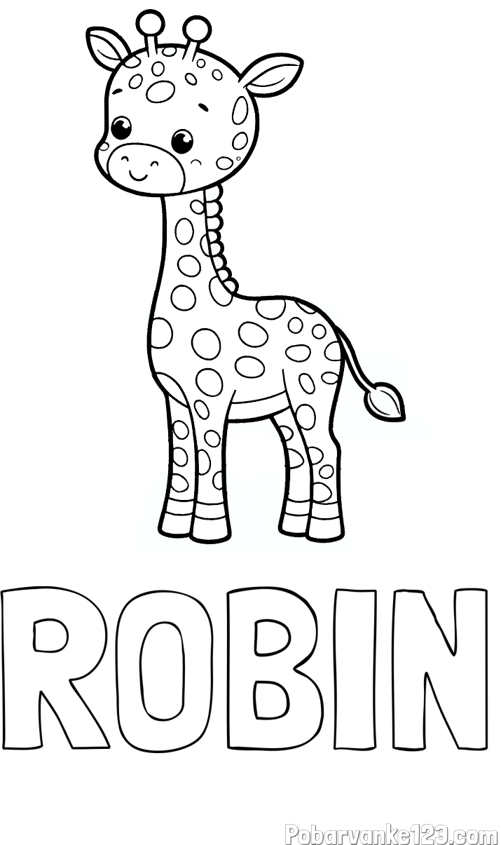 Pobarvanka imena ROBIN in pobarvanka ljubke žirafe