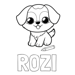 Online izdelana pobarvanka - Pobarvanka imena ROZI in pobarvanka prikupnega kužka