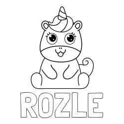 Online izdelana pobarvanka - Pobarvanka imena ROŽLE in pobarvanka čudovitega samoroga Unicorn