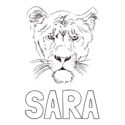 Online izdelana pobarvanka - Pobarvanka imena SARA in pobarvanka levinje