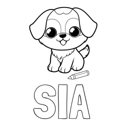 Online izdelana pobarvanka - Pobarvanka imena SIA in pobarvanka prikupnega kužka