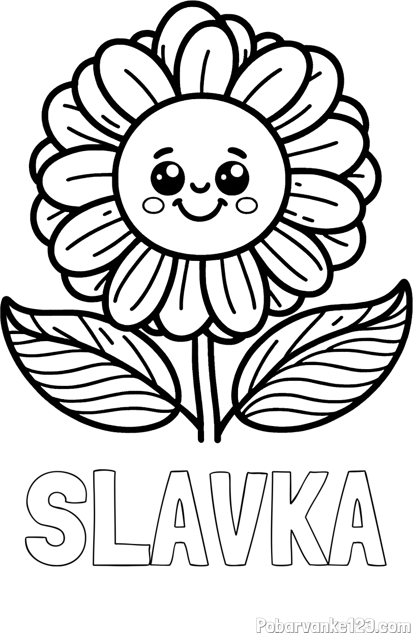 Pobarvanka imena SLAVKA in pobarvanka ljubke in nasmejane rože