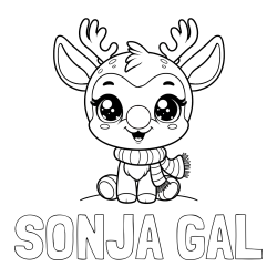 Online izdelana pobarvanka - Pobarvanka imena SONJA GAL in otroška pobarvanka jelenčka Rudolfa s šalom okoli vratu