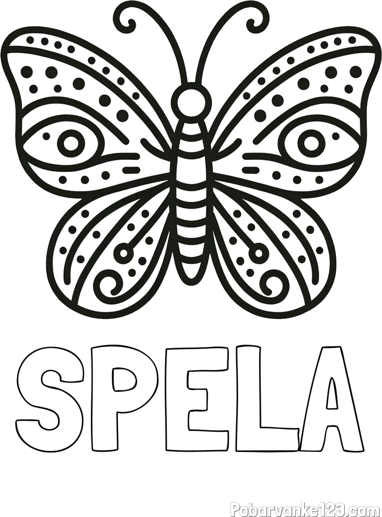 Pobarvanka imena ŠPELA in preprosta pobarvanka metulja