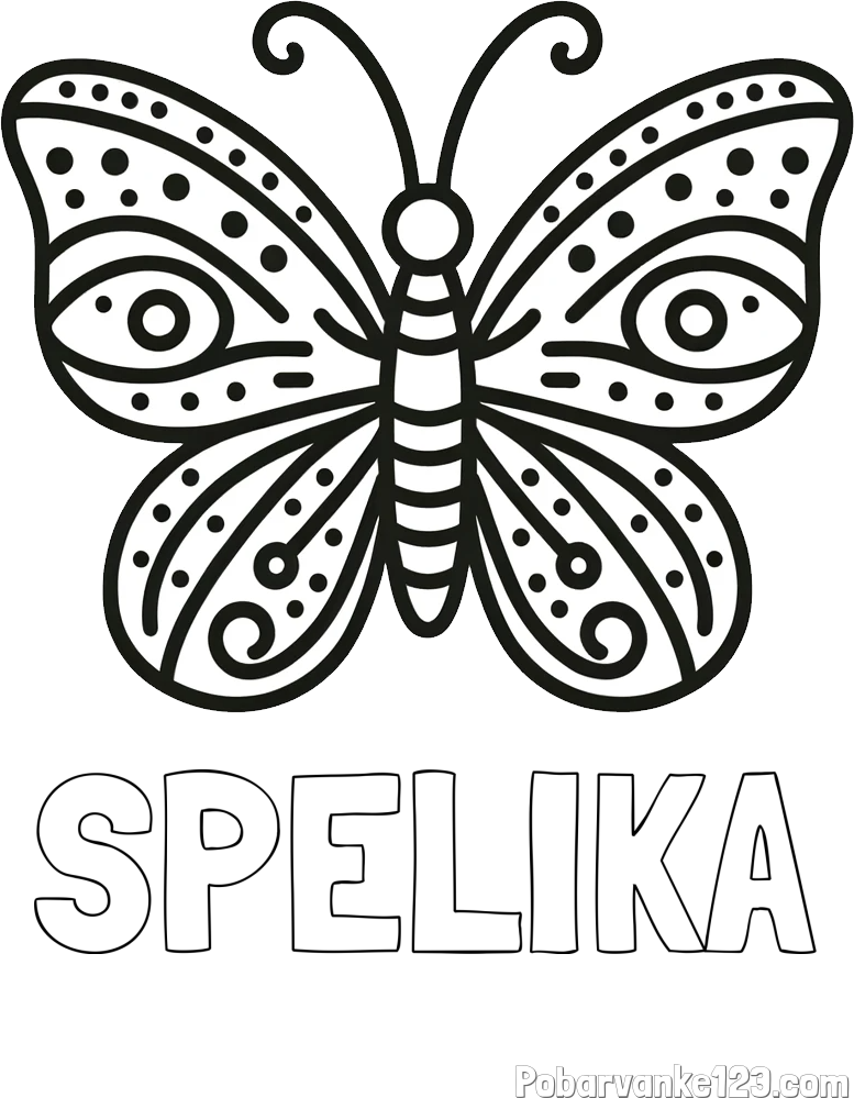 Pobarvanka imena ŠPELIKA in preprosta pobarvanka metulja