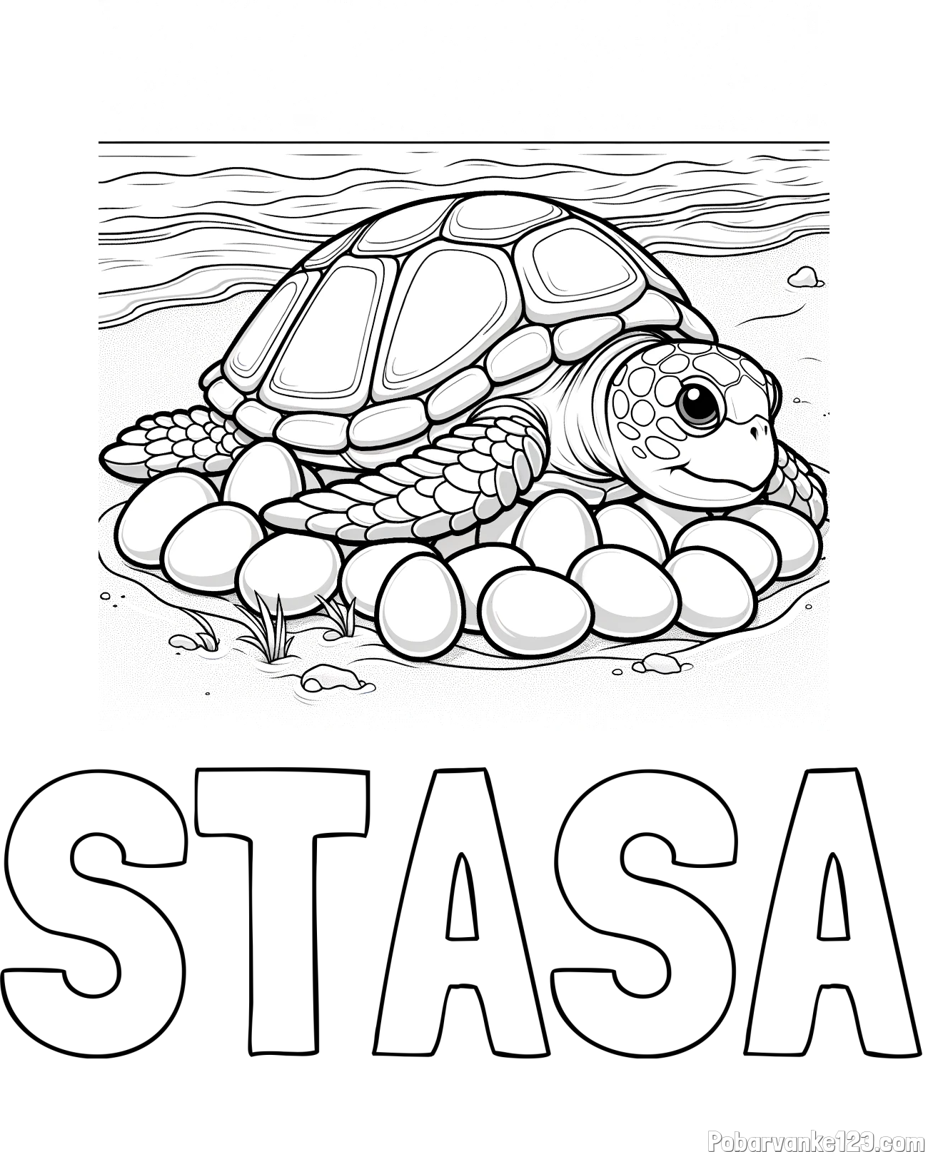 Pobarvanka imena STAŠA in pobarvanka želve na obali