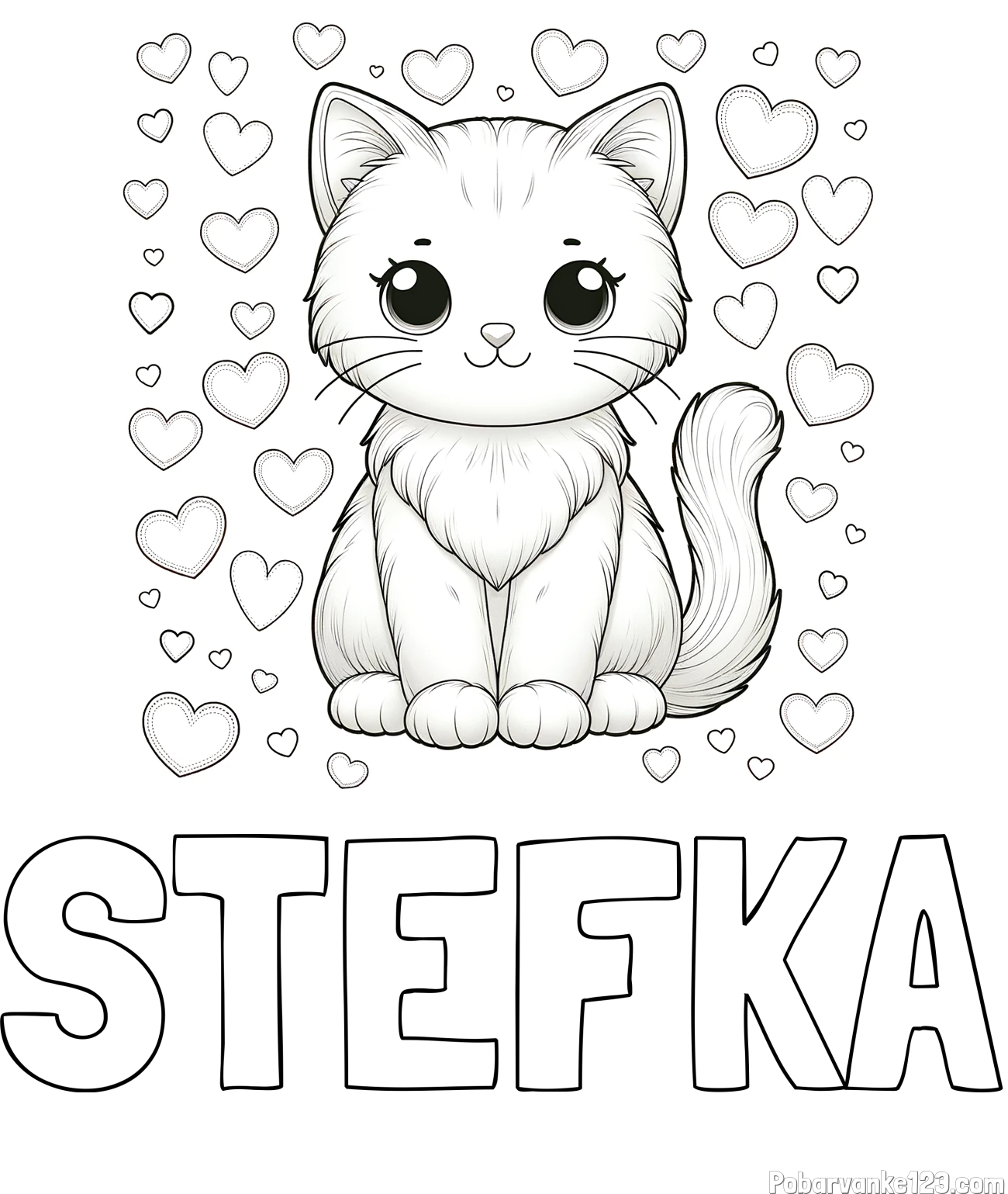 Pobarvanka imena ŠTEFKA in pobarvanka ljubke mucke obdane s srčki