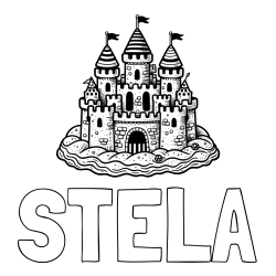 Online izdelana pobarvanka - Pobarvanka imena STELA in pobarvanka velikega peščenega gradu