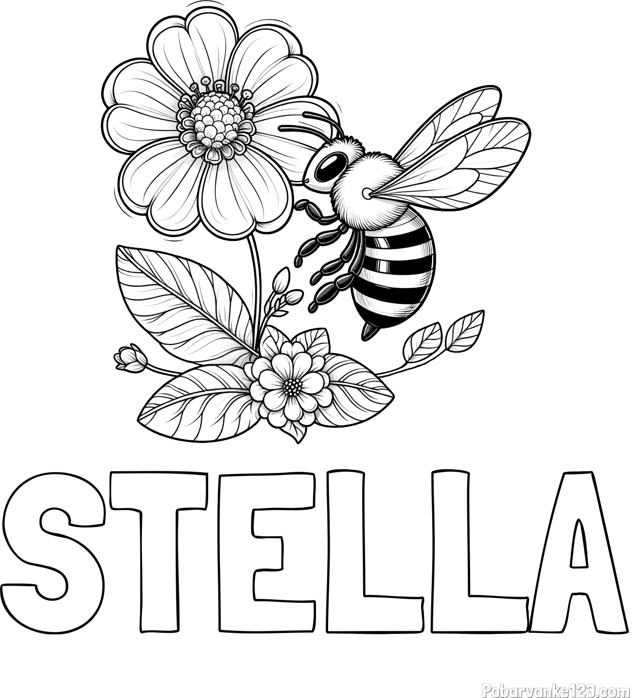 Pobarvanka imena STELLA in otroška pobarvanka čebelice in rožice