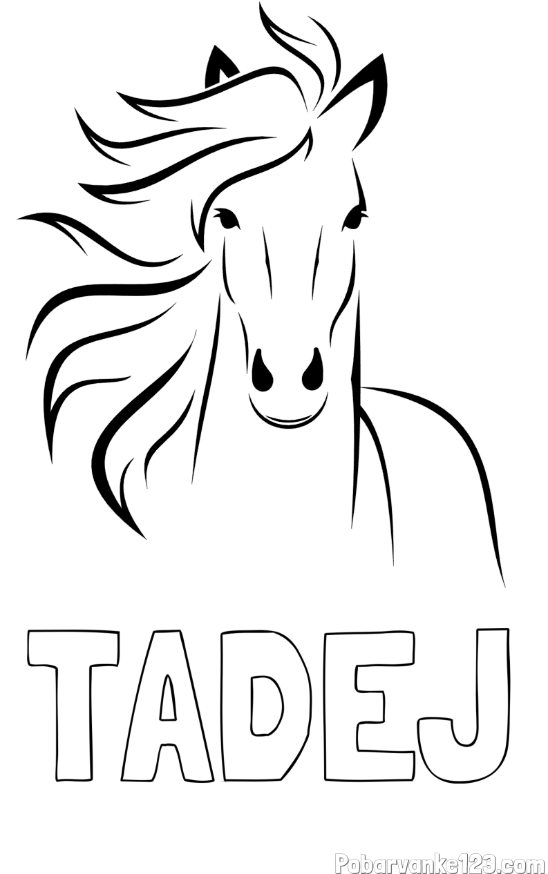 Pobarvanka imena TADEJ in lepa pobarvanka konja