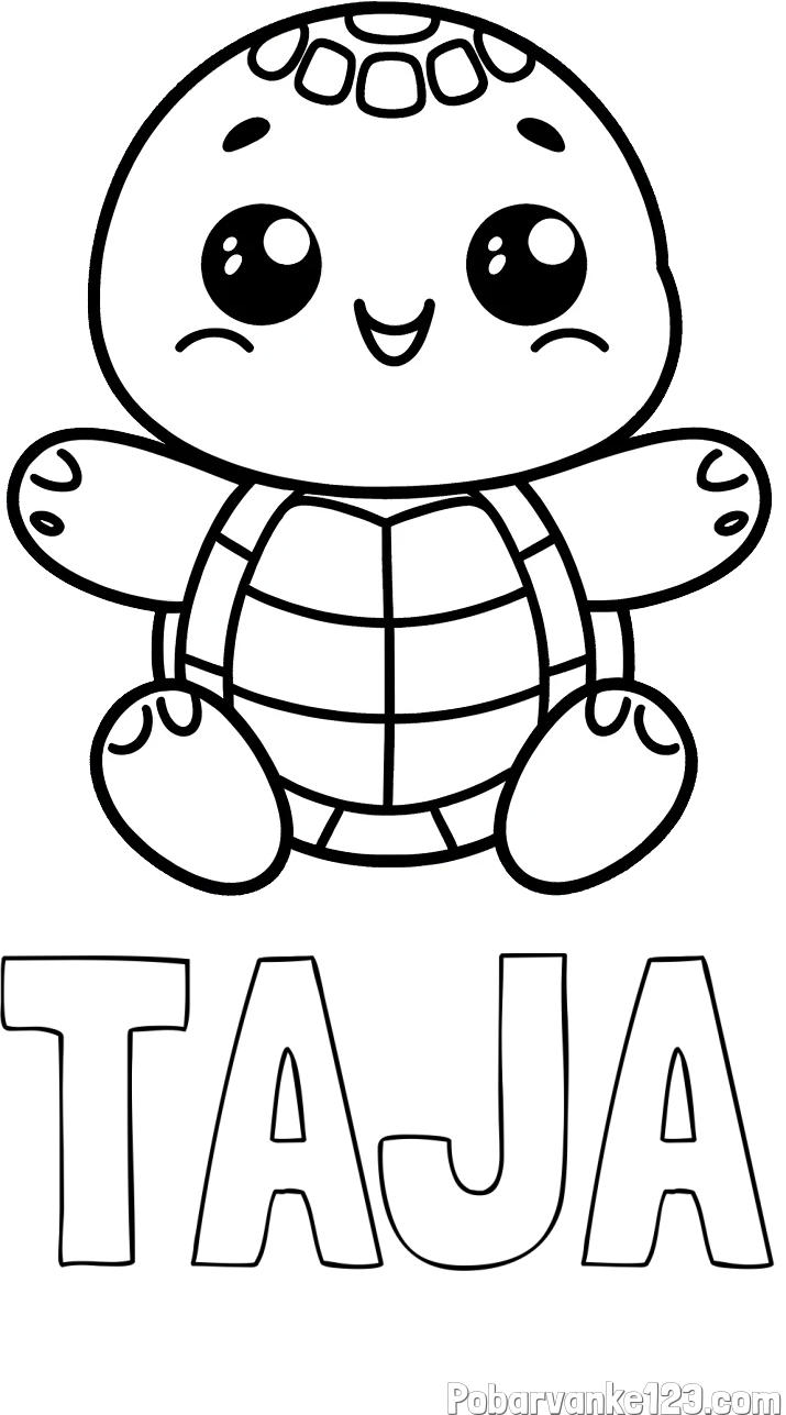 Pobarvanka imena TAJA in otroška pobarvanka ljubke in nasmejane želvice