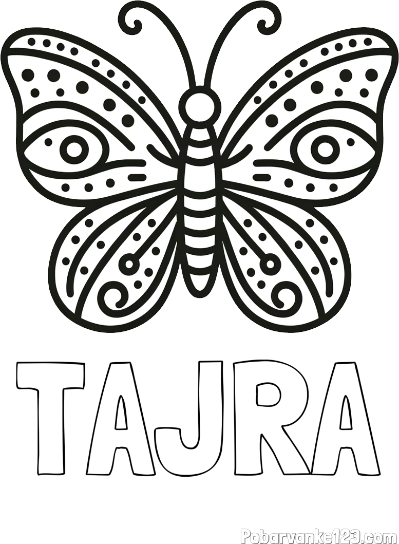 Pobarvanka imena TAJRA in preprosta pobarvanka metulja
