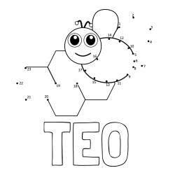 Online izdelana pobarvanka - Pobarvanka imena TEO in pobarvanka čebelice in satja - poveži številke