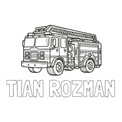 Online izdelana pobarvanka - Pobarvanka imena TIAN ROZMAN in pobarvanka gasilskega avta z veliko podrobnostmi