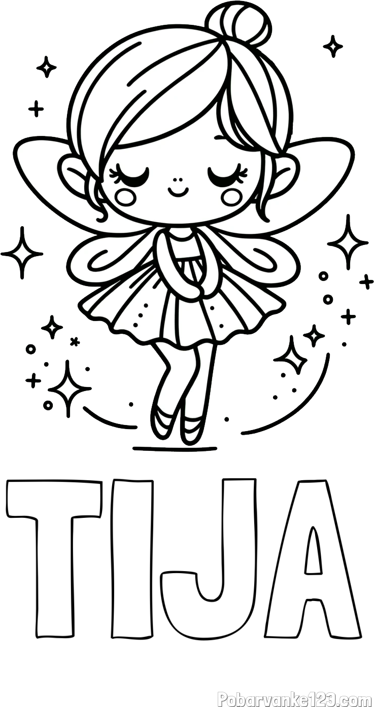 Pobarvanka imena TIJA in otroška pobarvanka čarobne vile