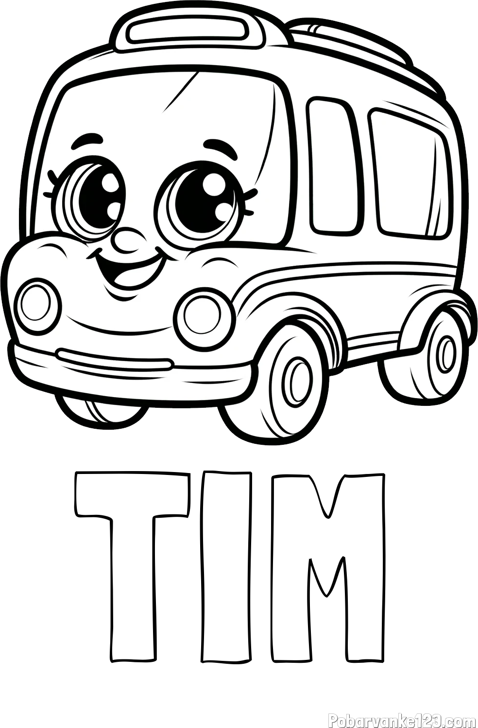 Pobarvanka imena TIM in pobarvanka nasmejanega avtobusa