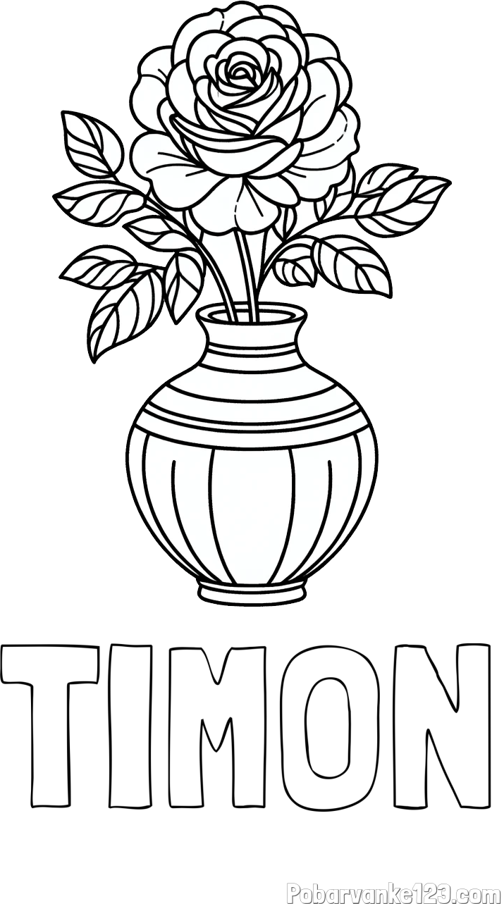 Pobarvanka imena TIMON in pobarvanka vrtnice v vazi
