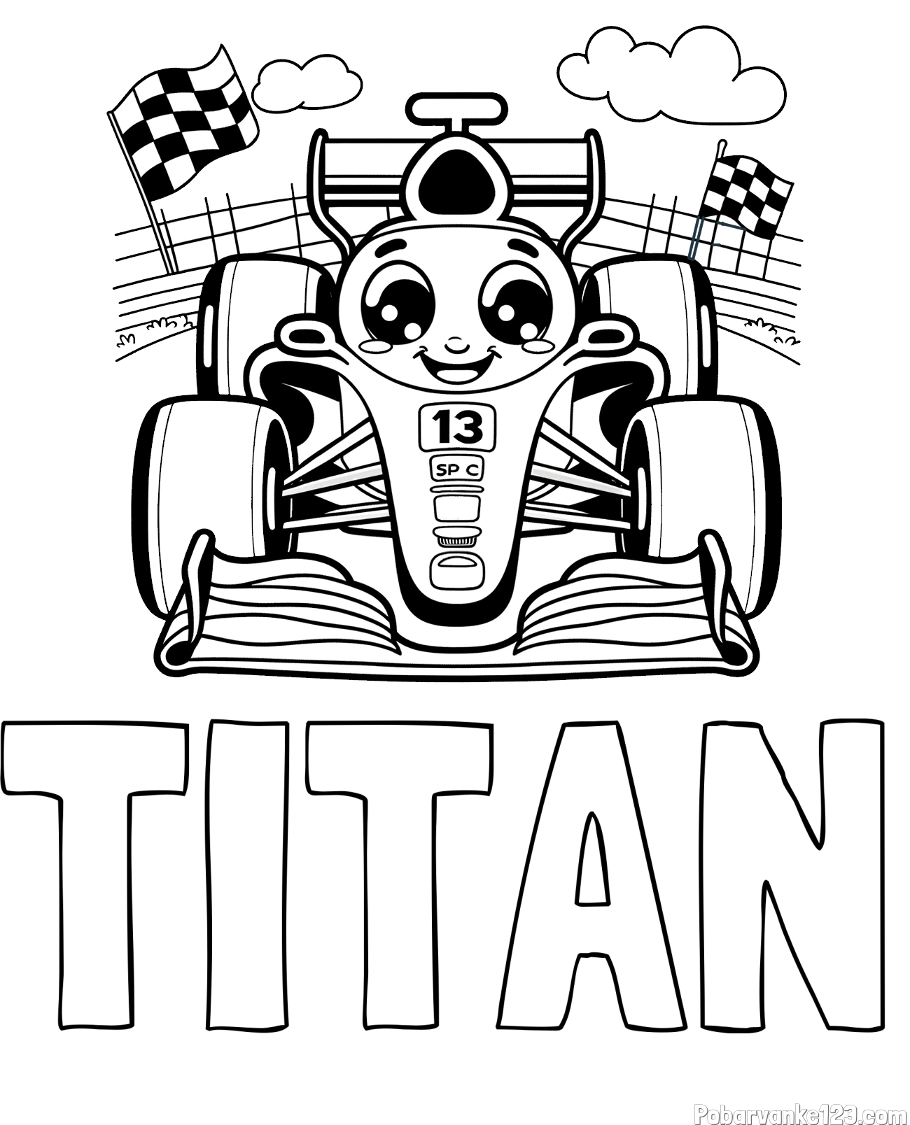 Pobarvanka imena TITAN in otroška pobarvanka FORMULA 1