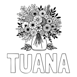 Online izdelana pobarvanka - Pobarvanka imena TUANA in pobarvanka veliekga šopka rož