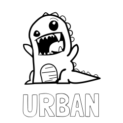 Online izdelana pobarvanka - Pobarvanka imena URBAN in pobarvanka strašnega dinozavra