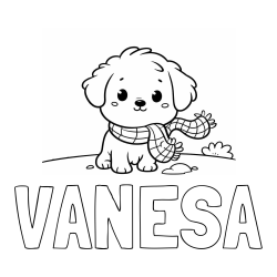 Online izdelana pobarvanka - Pobarvanka imena VANESA in pobarvanka prikupnega psička