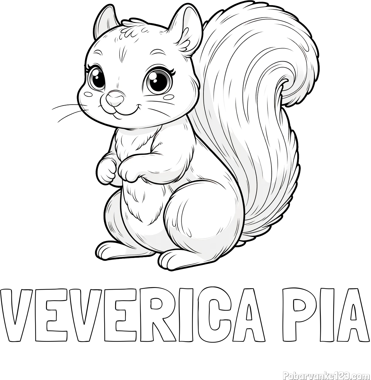 Pobarvanka imena VEVERICA PIA in pobarvanka zelo ljubke in nasmejane veverice