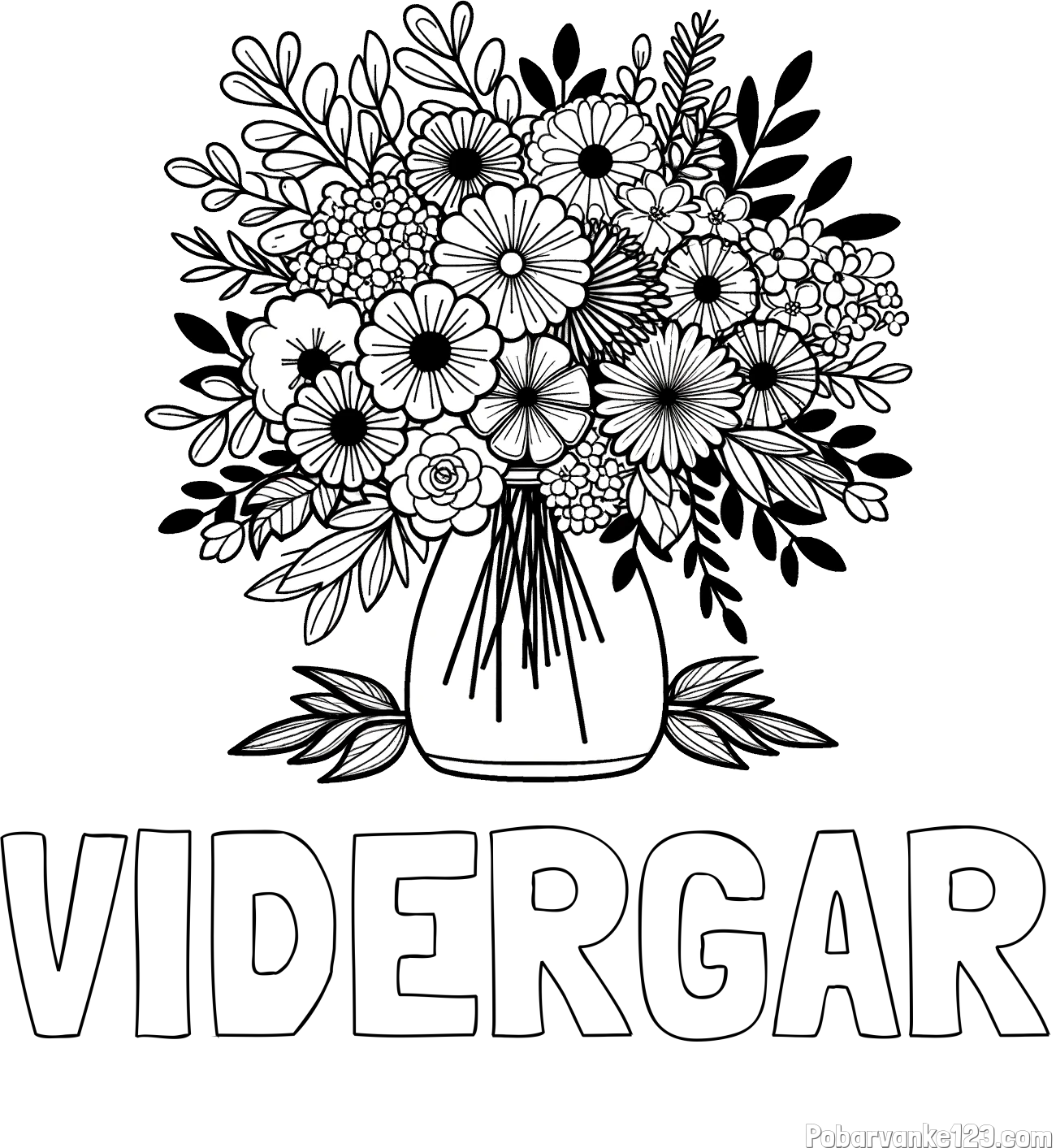 Pobarvanka imena VIDERGAR in pobarvanka veliekga šopka rož