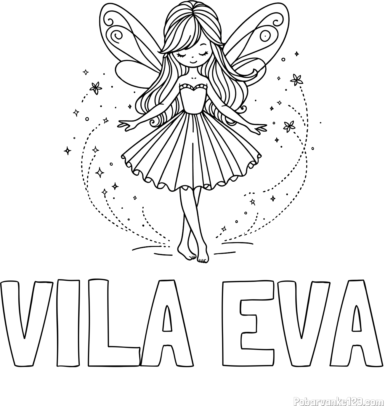 Pobarvanka imena VILA EVA in pobarvanka ljubke čarobne vile