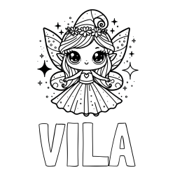 Online izdelana pobarvanka - Pobarvanka imena VILA in prikupna čarobna vila