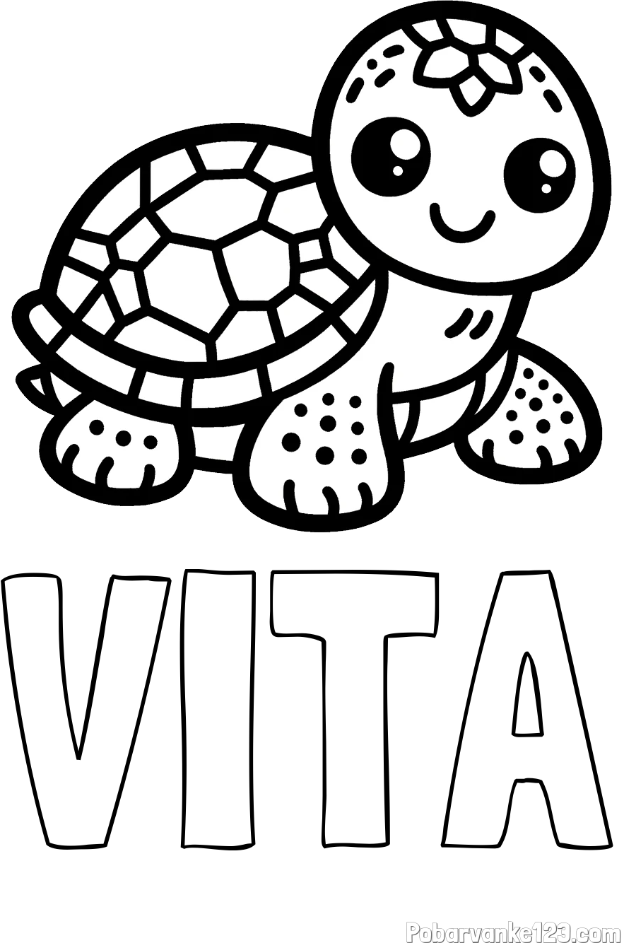 Pobarvanka imena VITA in otroška pobarvanka želve