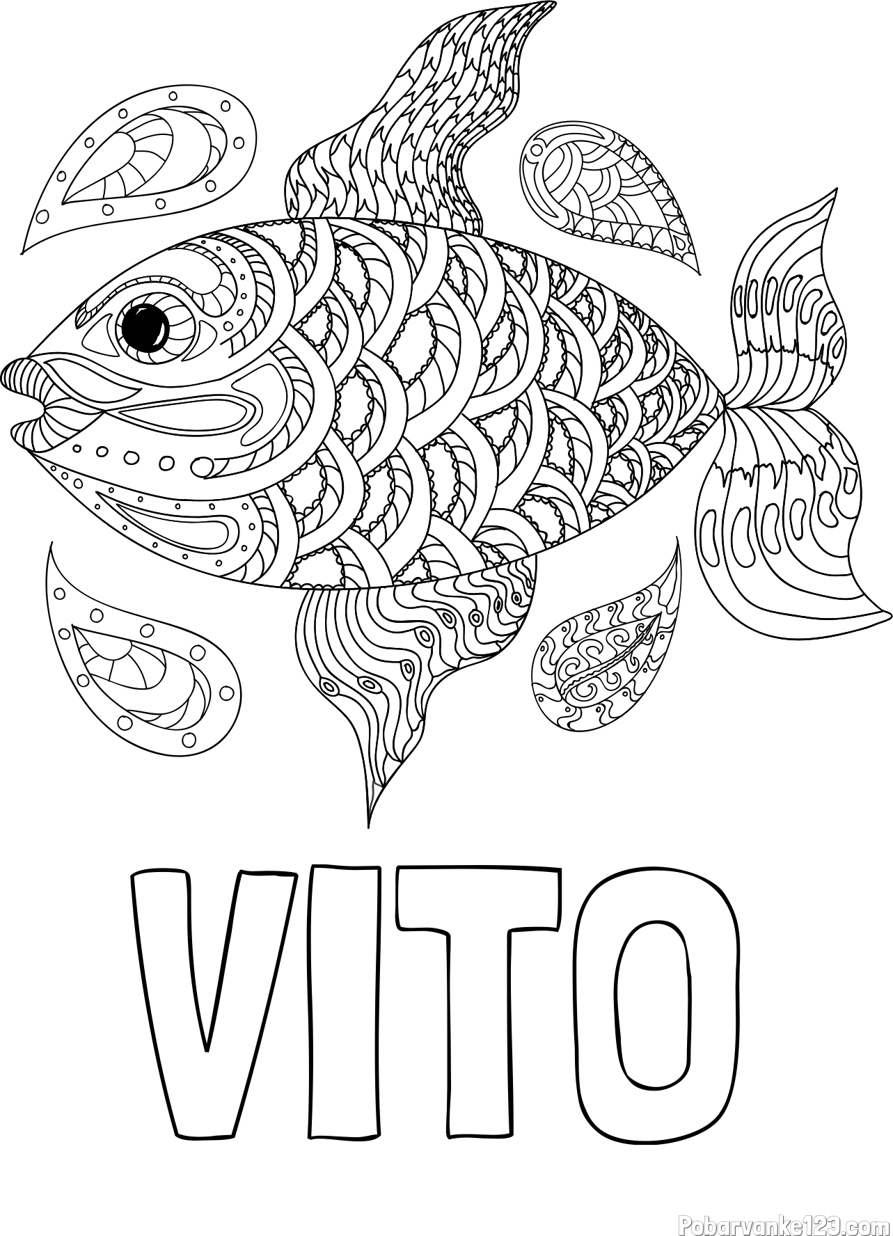 Pobarvanka imena VITO in pobarvanka pisane ribe