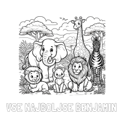 Online izdelana pobarvanka - Pobarvanka imena VSE NAJBOLJŠE BENJAMIN in pobarvanka ljubkih živali