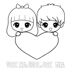 Online izdelana pobarvanka - Pobarvanka imena VSE NAJBOLJŠE  MIA in pobarvanka fantka in deklice, ki objemata srček
