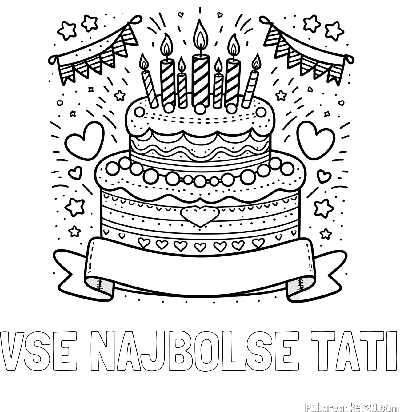 Pobarvanka imena VSE NAJBOLŠE TATI in pobarvanka velike torte za rojstni dan