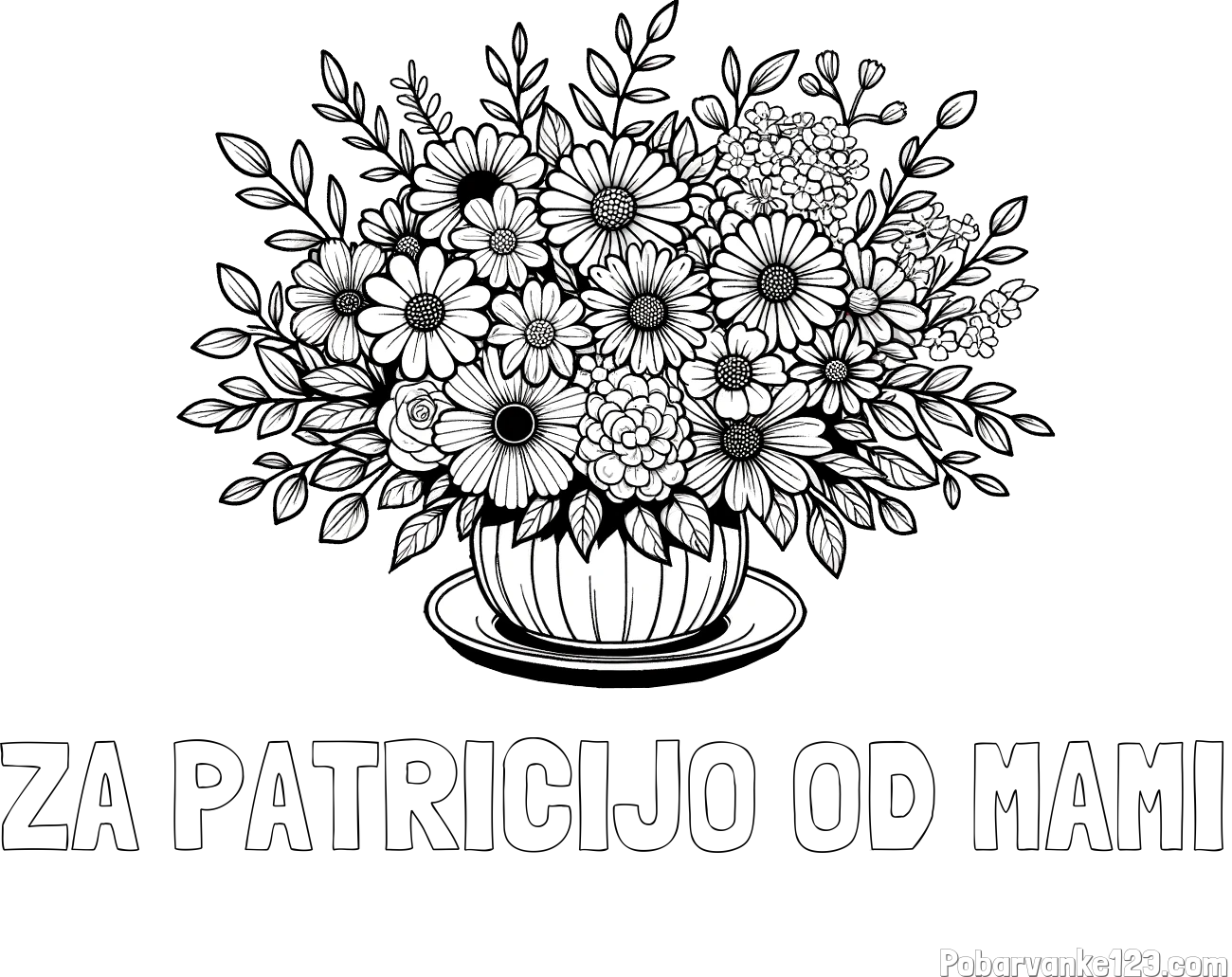 Pobarvanka imena ZA PATRICIJO OD MAMI in pobarvanka velikega šopka rož