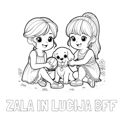 Online izdelana pobarvanka - Pobarvanka imena ZALA IN LUCIJA BFF in pobarvanka prijateljic s kužkom