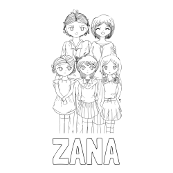 Online izdelana pobarvanka - Pobarvanka imena ŽANA in anime risani junaki