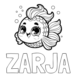Online izdelana pobarvanka - Pobarvanka imena ZARJA in pobarvanka ljubke pravljične ribe