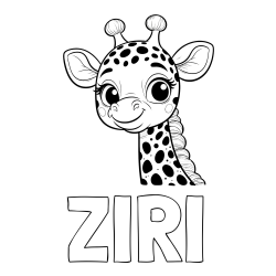 Online izdelana pobarvanka - Pobarvanka imena ŽIRI in pobarvanka ljubke žirafe z velikimi očmi