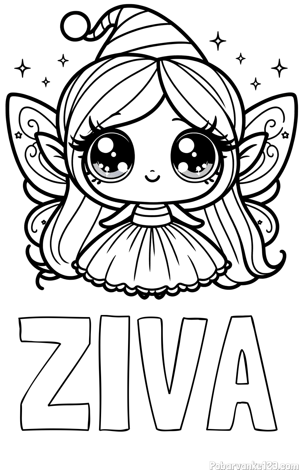 Pobarvanka imena ŽIVA in pobarvanka ljubke čarobne vile z velikimi očmi