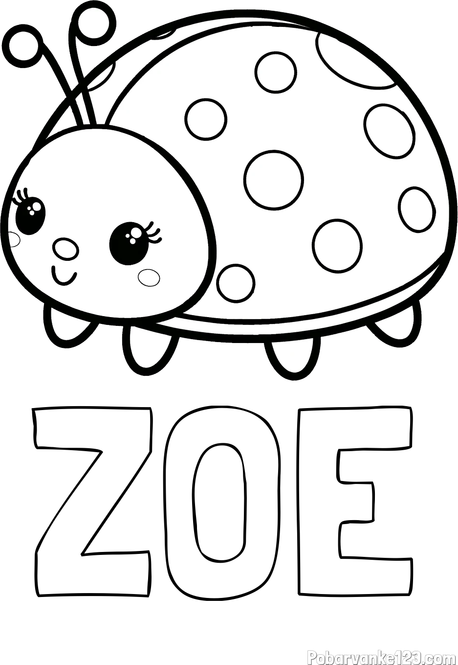 Pobarvanka imena ZOE in pobarvanka ljubke pikapolonice