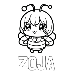 Online izdelana pobarvanka - Pobarvanka imena ZOJA in pobarvanka čebelice v stilu anime